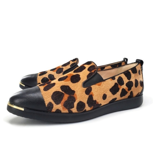 Cole Haan Shoes - Cole Haan Grand Ambition Jaguar Print Calf-Hair Black Leather Cap-Toe Loafers
